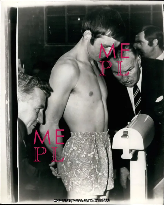 : Boxing. Mar. 03, 1969 - Picture by Radio: Britain's Alan Rudkin weigh in : Boxing. Mar. 03, 1969 - Picture by Radio: Britain's Alan Rudkin weigh in