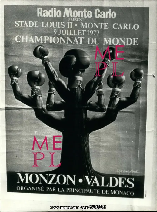 : Boxing. Jun. 26, 1977 - Luigi Castiglioni Signed Poster for Monzon-Valdes Match, Monaco : Boxing. Jun. 26, 1977 - Luigi Castiglioni Signed Poster for Monzon-Valdes Match, Monaco