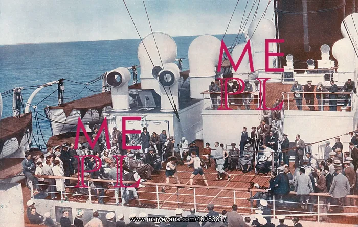: Boxing match on deck of a cruise ship, 1930s : Boxing match on deck of a cruise ship, 1930s
