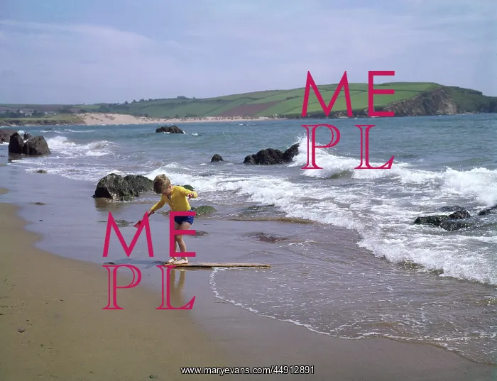 : Boy on the beach at Bigbury Bay, Devon : Boy on the beach at Bigbury Bay, Devon