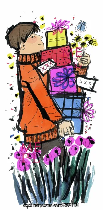 : Boy carrying a pile of presents : Boy carrying a pile of presents