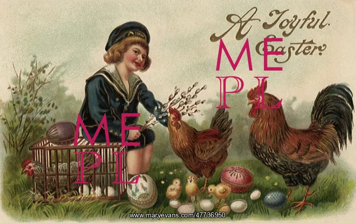  : Boy with Chicks, Roosters and Easter Eggs