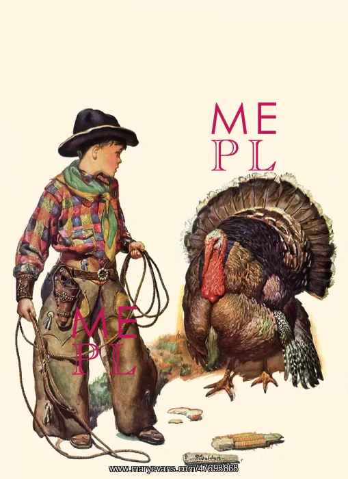 : Boy in Cowboy Garb and Turkey : Boy in Cowboy Garb and Turkey