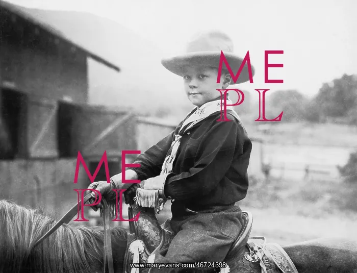 : Boy in a cowboy hat on a horse : Boy in a cowboy hat on a horse