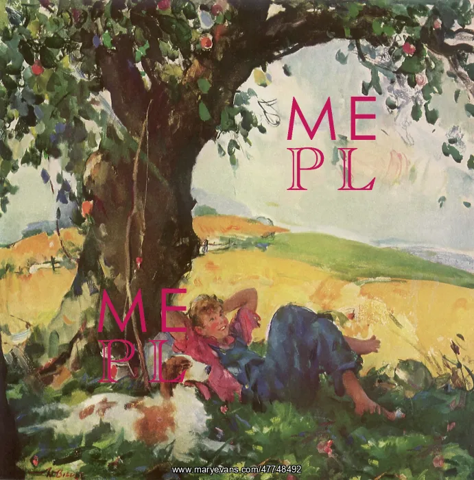 : Boy and Dog sit in the Shade of an Apple Tree : Boy and Dog sit in the Shade of an Apple Tree
