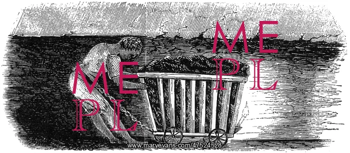 : Boy dragging coal wagon with belt and chain in mine : Boy dragging coal wagon with belt and chain in mine
