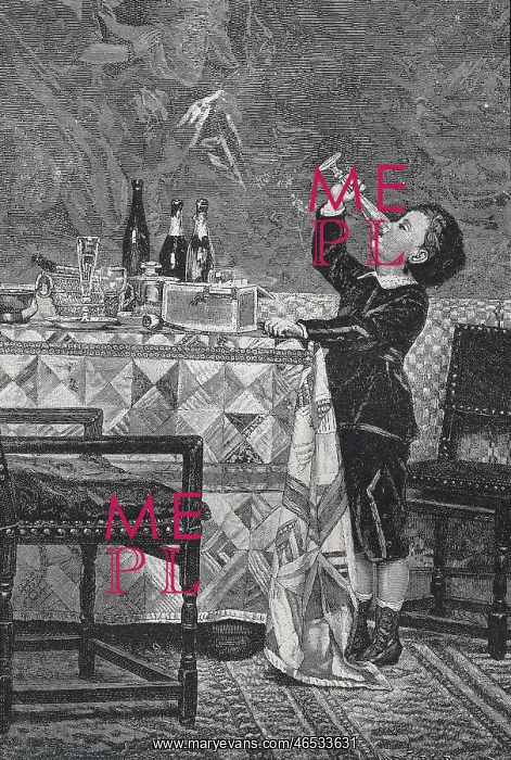 : Boy drinking up champagne from a feast : Boy drinking up champagne from a feast