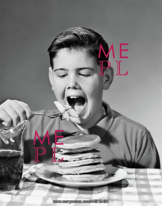 : Boy Eating Stack of Pancakes : Boy Eating Stack of Pancakes