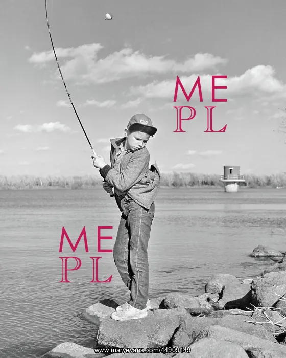 : Boy Fishing on Riverbank with Fish Hook Caught on Back of : Boy Fishing on Riverbank with Fish Hook Caught on Back of