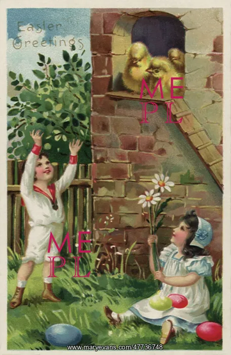  : Boy and Girl with Easter Chicks