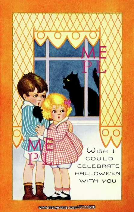 : Boy and Girl Scared of Black Cat in the Window : Boy and Girl Scared of Black Cat in the Window