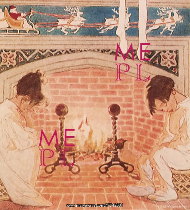 : Boy and Girl wait by Fireplace for Santa : Boy and Girl wait by Fireplace for Santa