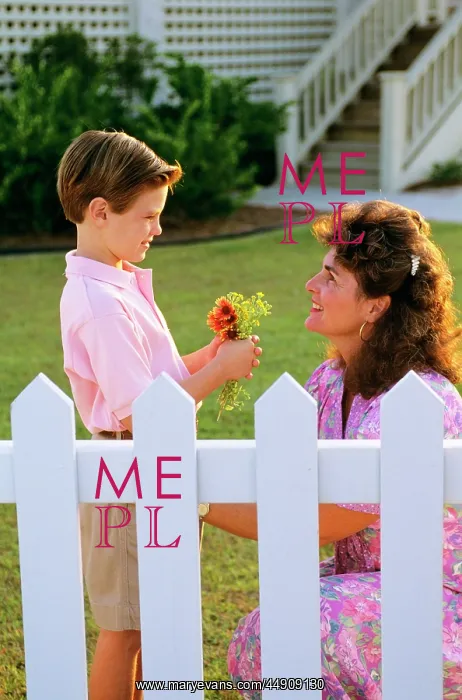 : Boy Giving Flowers to his Mother : Boy Giving Flowers to his Mother
