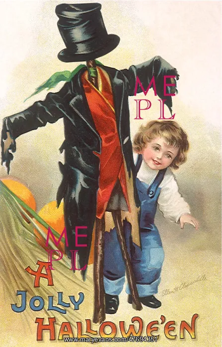 : Boy next to Halloween Scarecrow : Boy next to Halloween Scarecrow
