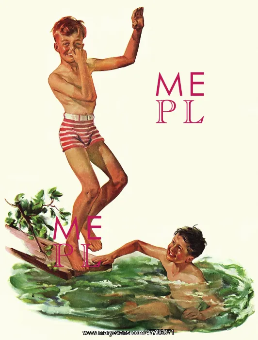  : Boy holds Nose while Jumping into Pond