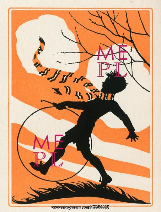  : A boy with a hoop and long scarf blowing in the wind