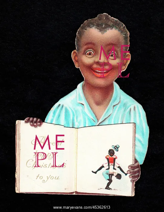  : Boy with an open book on a cutout Christmas card