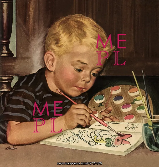 : Boy paints in Coloring Book : Boy paints in Coloring Book