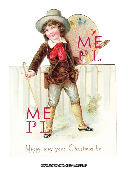  : Boy with palette on a cutout Christmas card