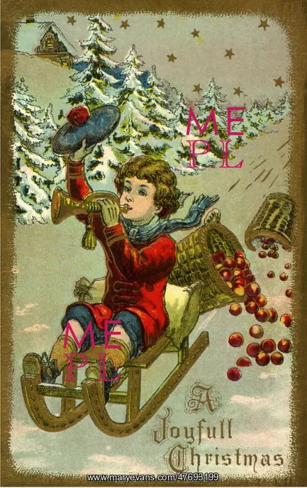  : Boy Playing Horn while Sledding