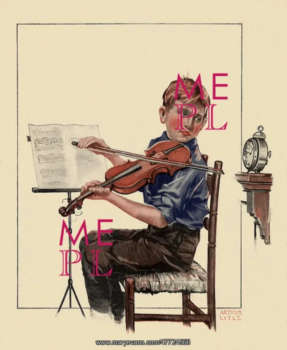 : Boy practicing Violin looks at Clock : Boy practicing Violin looks at Clock