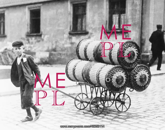 : A boy pulling a cart with baskets, 1905 : A boy pulling a cart with baskets, 1905