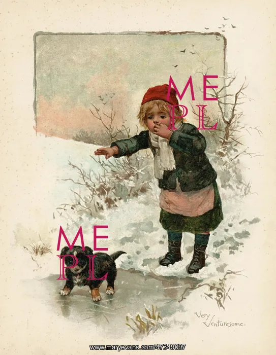 : BOY AND PUPPY ON ICE : BOY AND PUPPY ON ICE