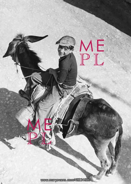 : Boy riding a donkey in Italy, 1939 : Boy riding a donkey in Italy, 1939