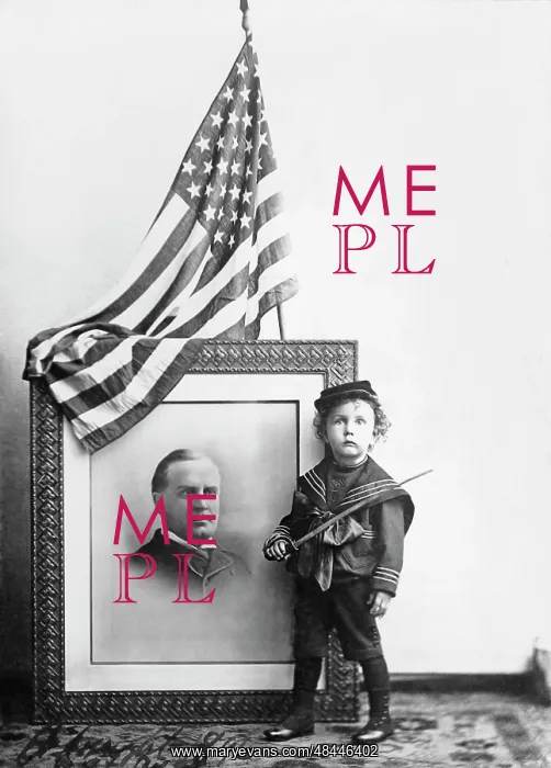 : Boy in sailor uniform standing by a portrait : Boy in sailor uniform standing by a portrait