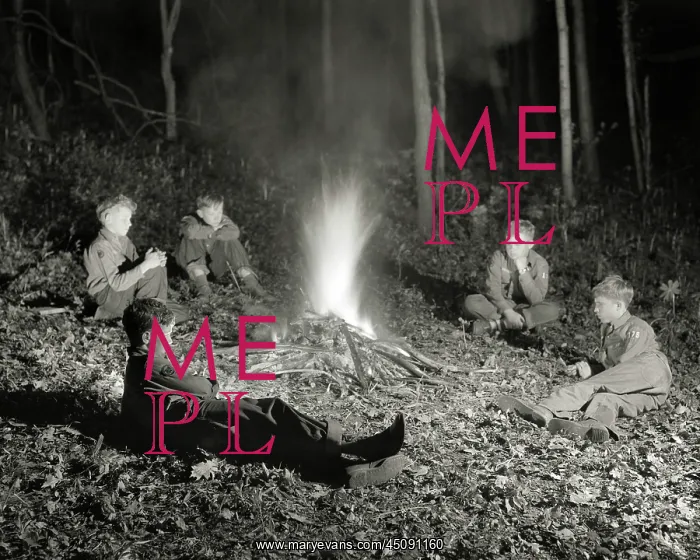 : Boy Scout Troop Sitting Around Campfire at Night : Boy Scout Troop Sitting Around Campfire at Night