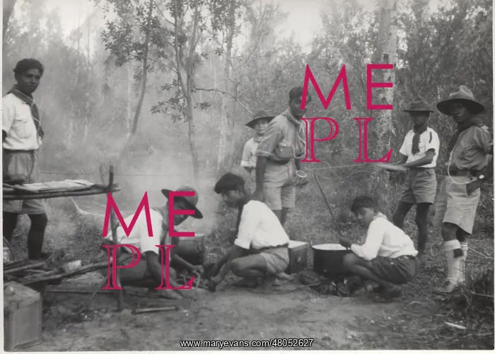  : Boy scouts cooking in the open air, Mauritius
