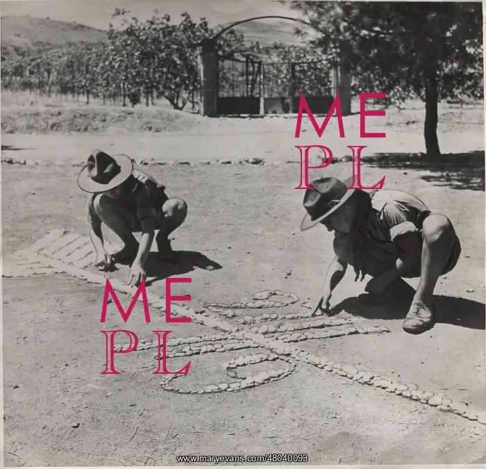: Boy scouts creating a design on the ground, Greece : Boy scouts creating a design on the ground, Greece