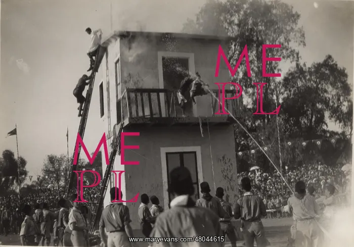 : Boy scouts practising firefighting, Egypt : Boy scouts practising firefighting, Egypt