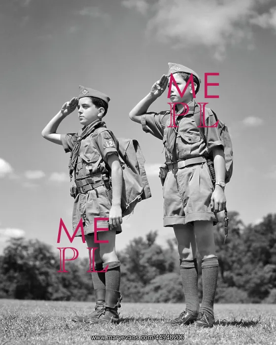 : Two Boy Scouts Wearing Summer Uniforms Standing : Two Boy Scouts Wearing Summer Uniforms Standing