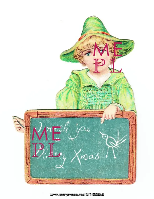  : Boy with a slate on a cutout Christmas card