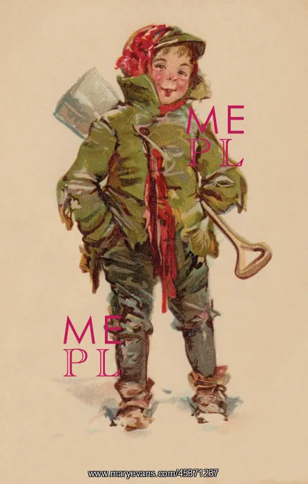 : Boy with snow shovel : Boy with snow shovel