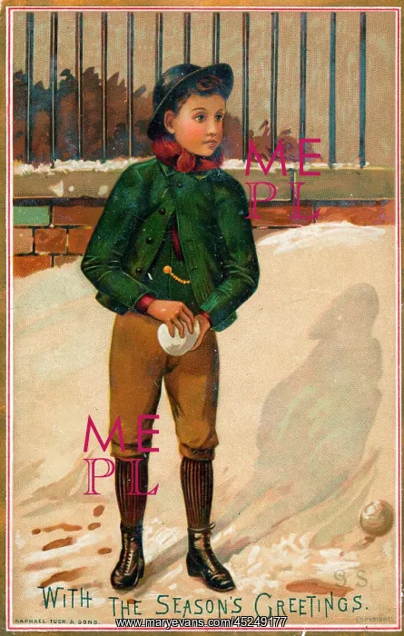 : Boy with snowball on a Christmas card : Boy with snowball on a Christmas card