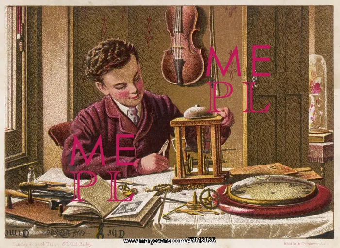 : BOY STUDYING CLOCK 1879 : BOY STUDYING CLOCK 1879
