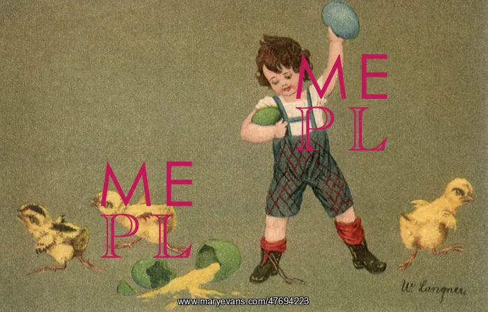  : Boy throwing Easter Eggs at Chicks