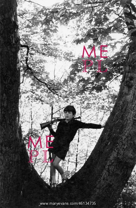 : Boy in a tree with a toy rifle over his shoulder : Boy in a tree with a toy rifle over his shoulder