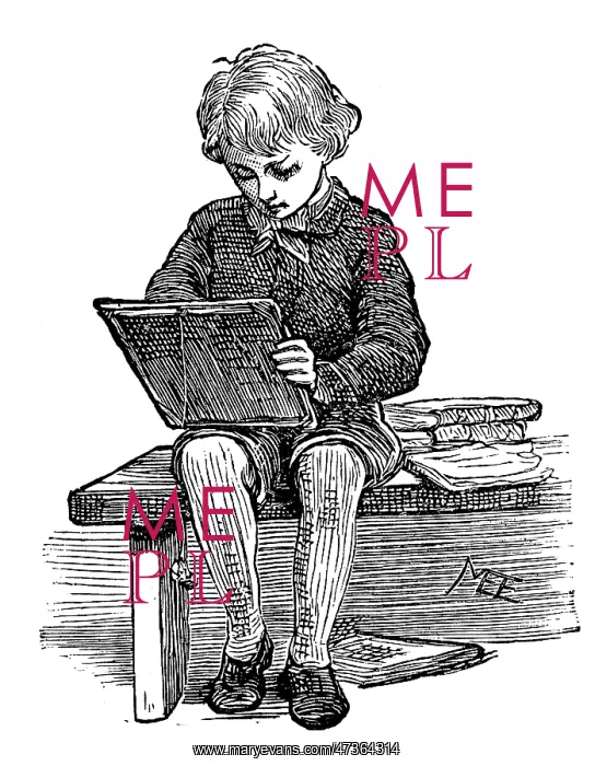 : BOY WRITES ON HIS SLATE : BOY WRITES ON HIS SLATE
