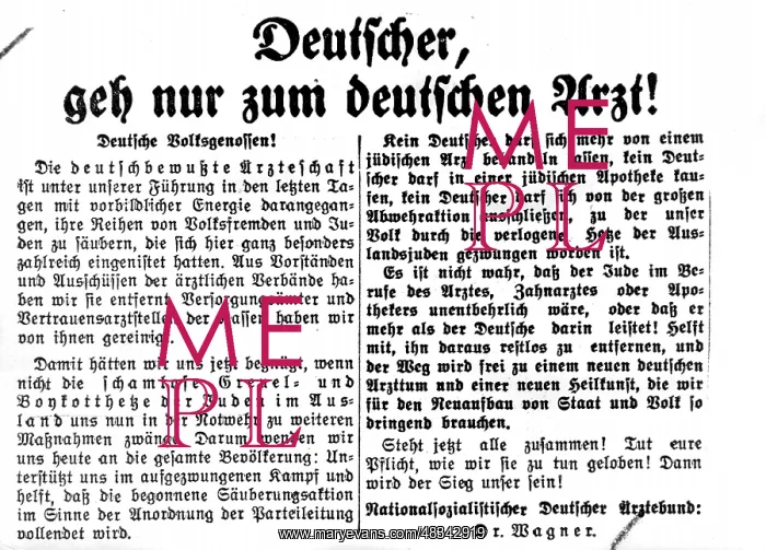 : Call for a boycott against Jewish doctors, 1933 : Call for a boycott against Jewish doctors, 1933