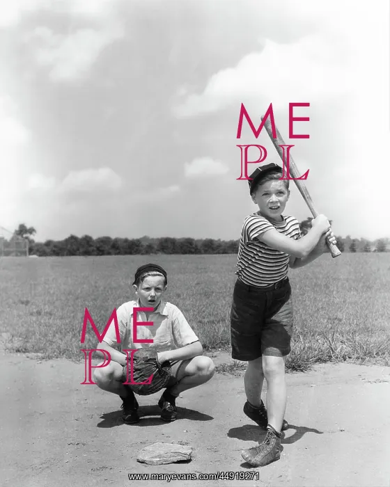 : Two Boys Batter and Catcher Playing Baseball : Two Boys Batter and Catcher Playing Baseball