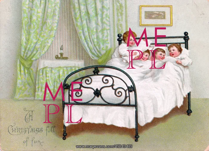  : Four boys in bed on a Christmas card