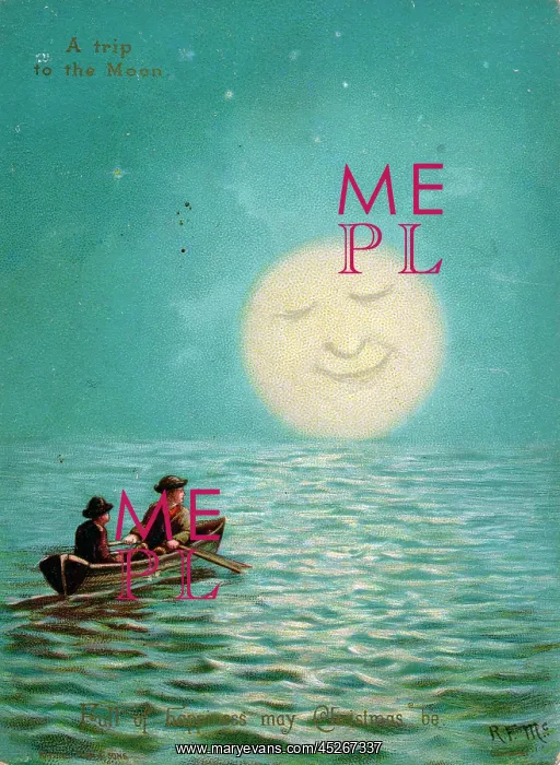  : Two boys boating by moonlight on a Christmas card