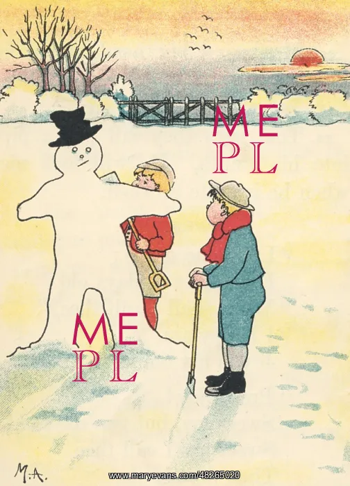 : Two boys building a snowman : Two boys building a snowman