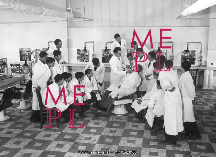 : A boy's class in barbering in Paris, 1936 : A boy's class in barbering in Paris, 1936