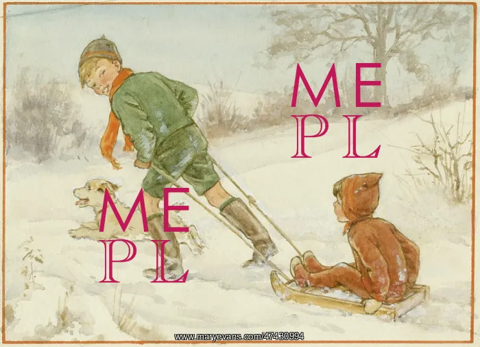 : Two boys and their dog go sledging in the snow : Two boys and their dog go sledging in the snow