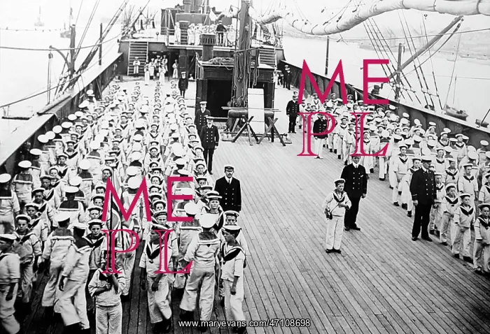 : Boys drilling on deck, Training Ship Exmouth, early 1900s