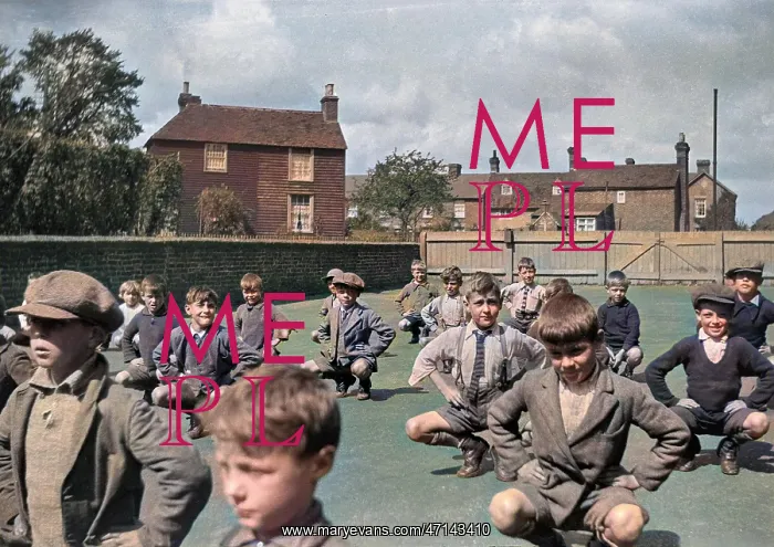 : Boys exercising in school playground : Boys exercising in school playground